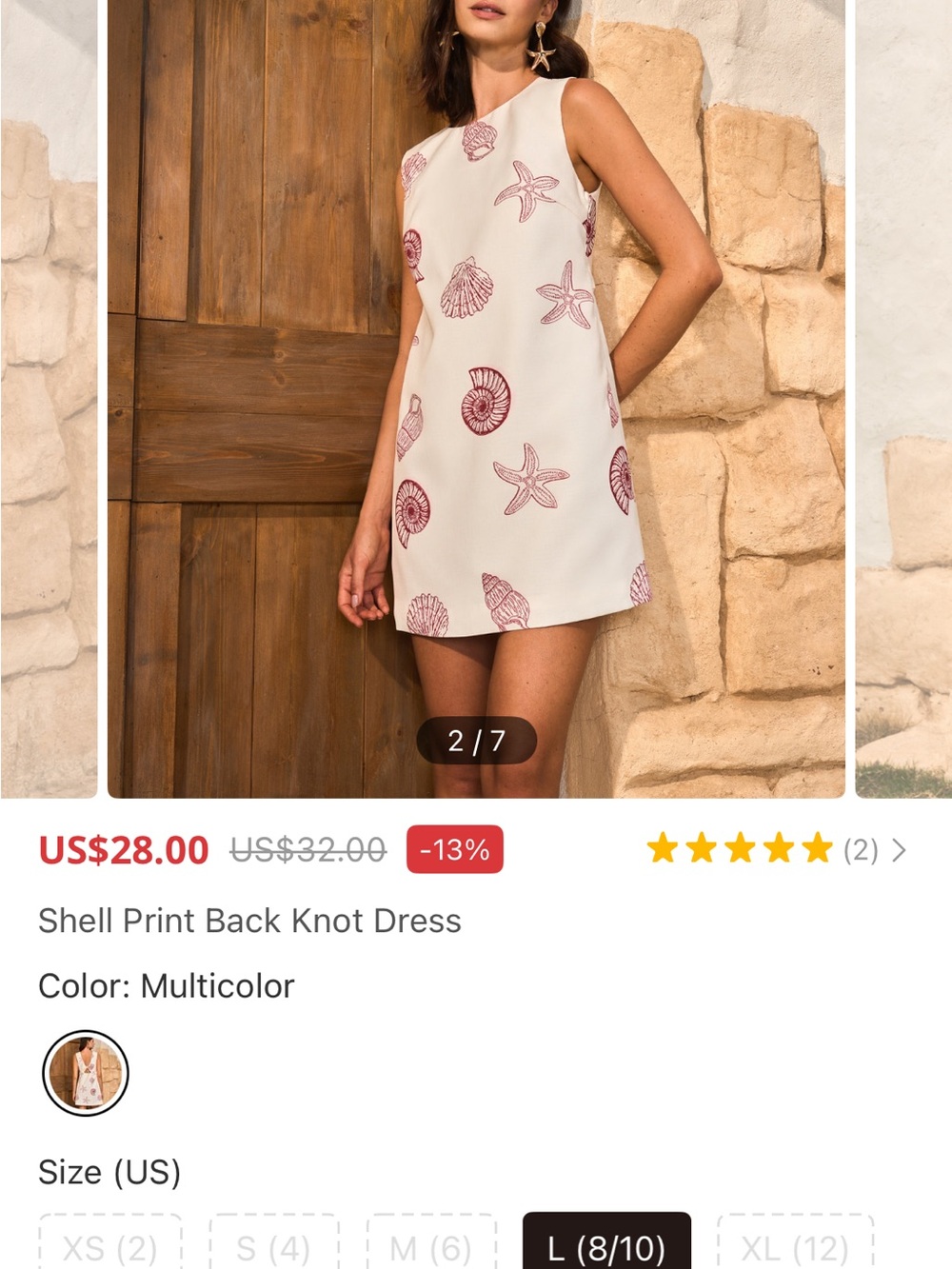 Commense White Mini Dress with Pink Shell Print